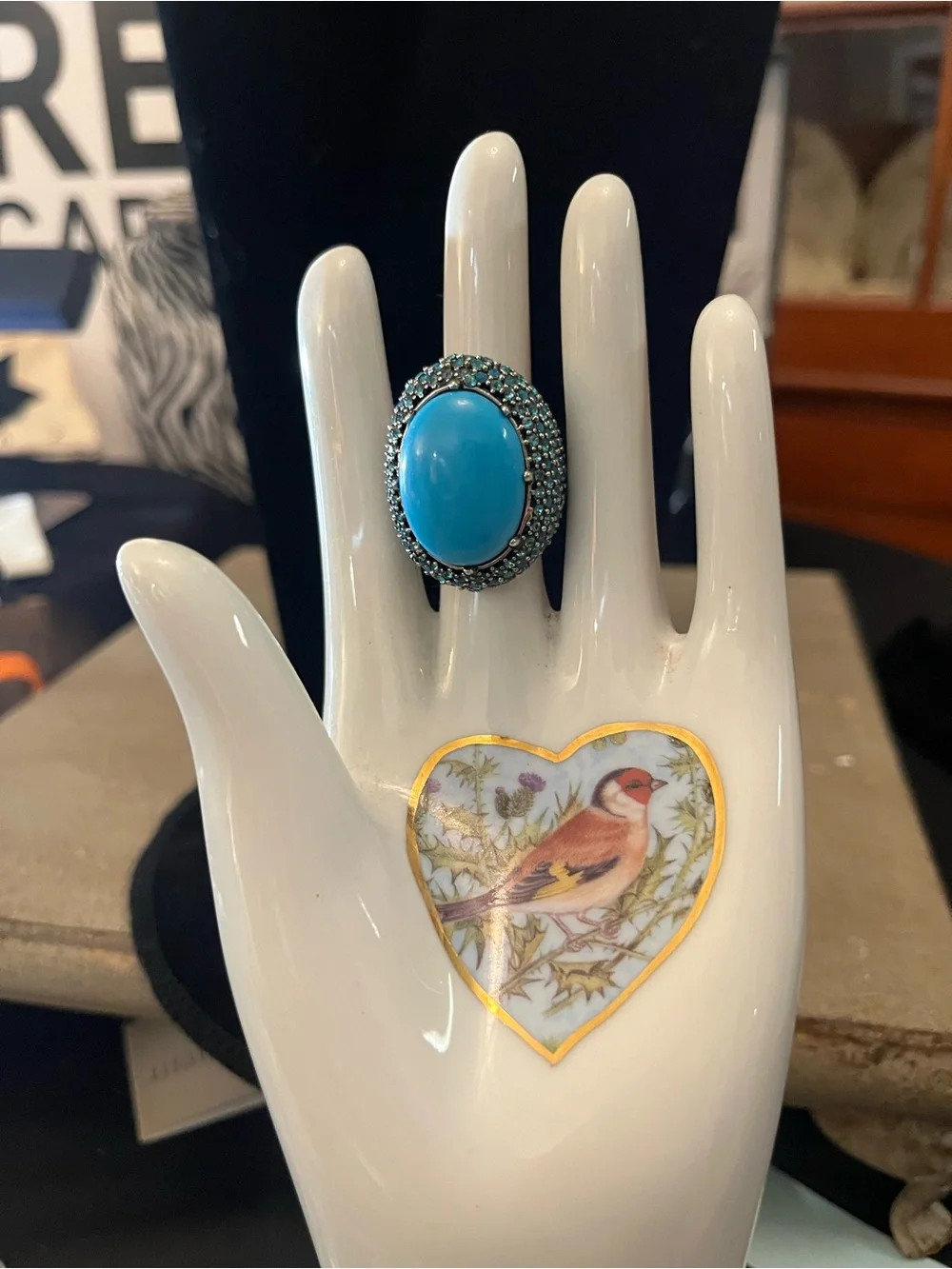 Turquoise Statement Dome Ring - Blue Gem Cluster
